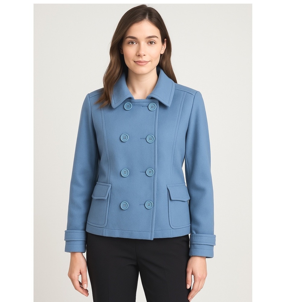 Old Navy Wool Blend Pea Coat L Light Blue Double Breasted  Cold Weather 59-14